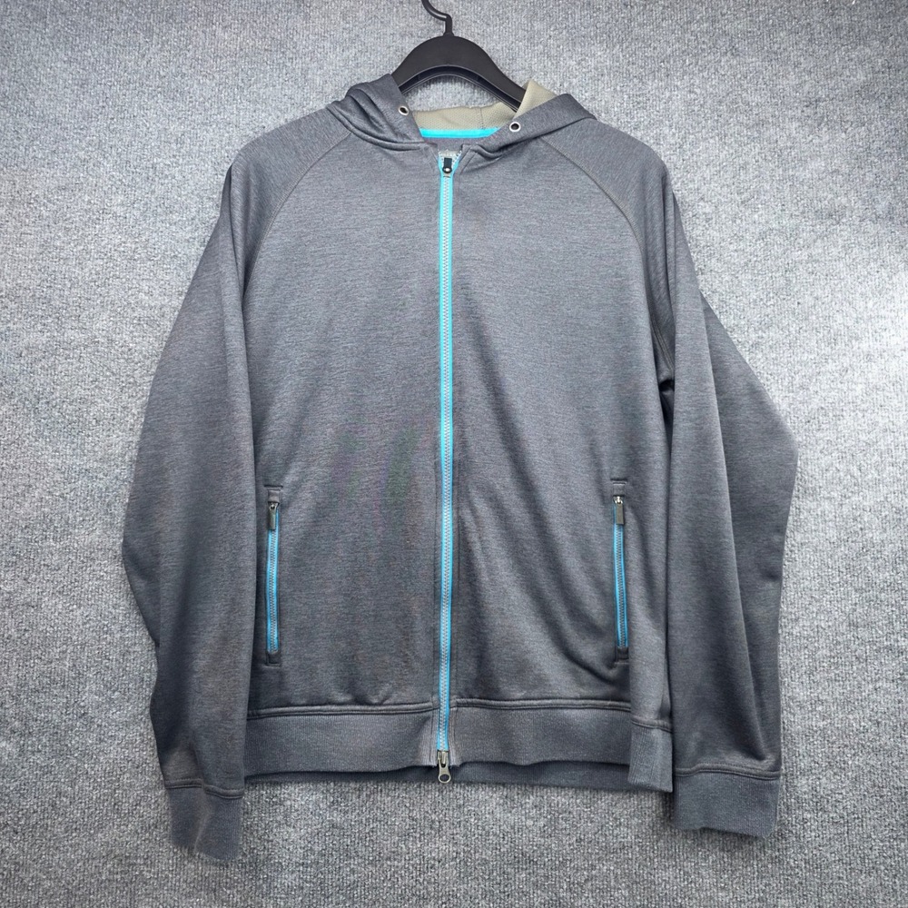 Peter Millar Crown Sport Gray Full Zip‎ Hoodie Turquoise Trim Womens Medium